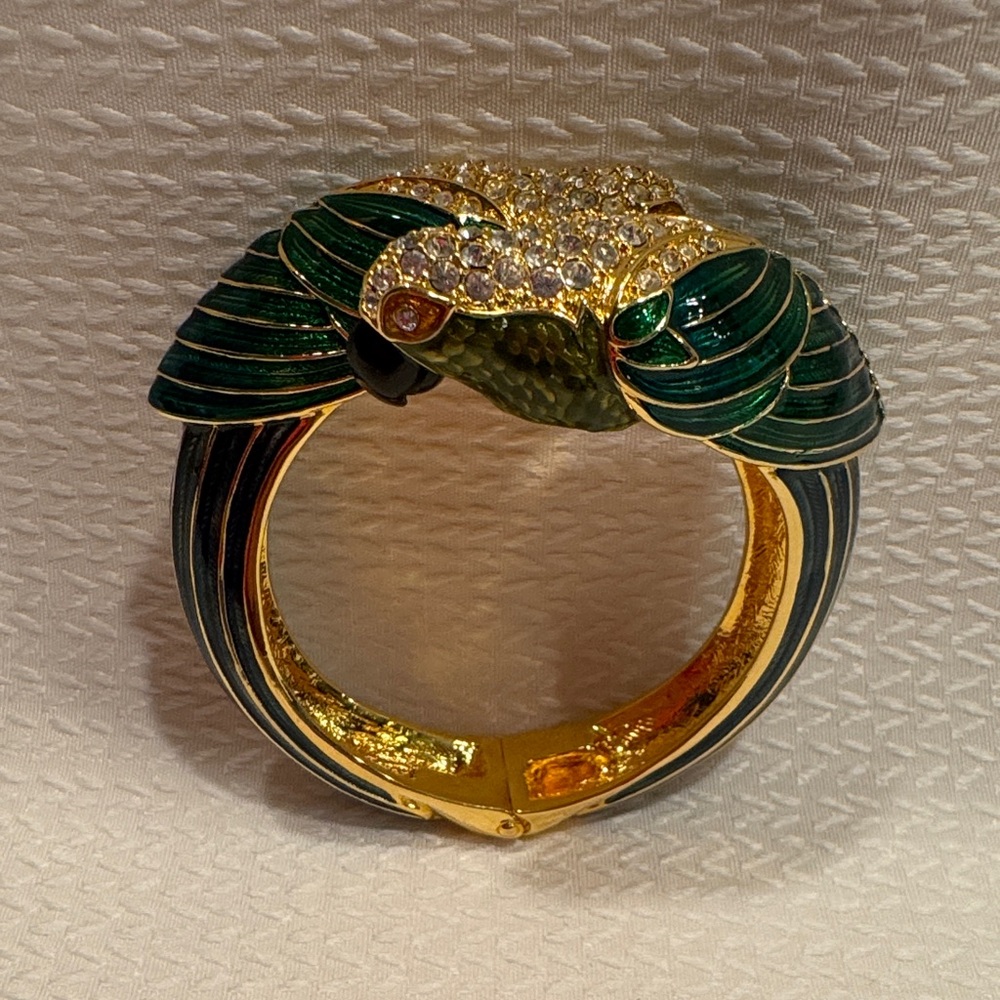Nolan Miller Green and Gold Parrot Clamp Bangle Bracelet